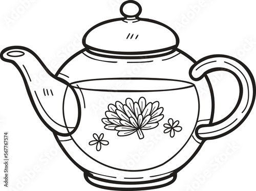 Hand Drawn english style teapot illustration in doodle style