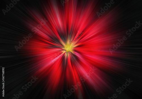 Expressionist photo of a red dahlia with a yellow calyx