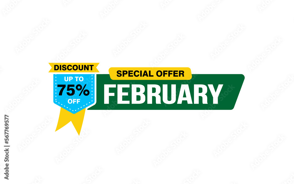 75 Percent FEBRUARY discount offer, clearance, promotion banner layout with sticker style. 75 Percent FEBRUARY discount offer, clearance, promotion banner layout with sticker style.