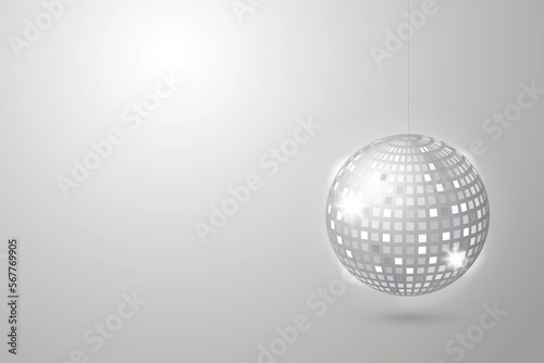 Silver Disco Balls On Background. Party Decoration. Wallpaper. Vector Illustration