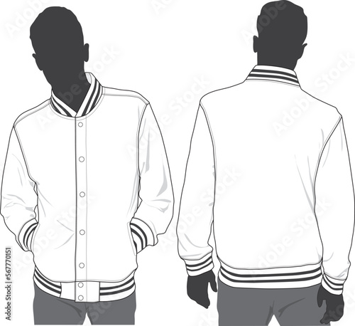 VARSITY JACKET SPORT TEAM JACKET MODEL MOCKUP FASHION DESIGN CAD TEMPLATE