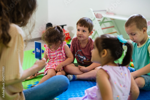 Children are learning letters in daycare