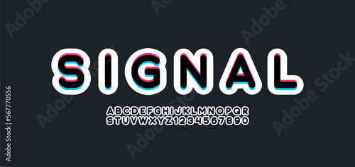 Glitch digital font alphabet, uppercase letters from A to Z and numbers from 0 to 9, vector illustration 10EPS