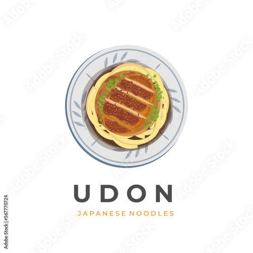 Udon Noodle Soup Vector Illustration Logo With Added Katsu