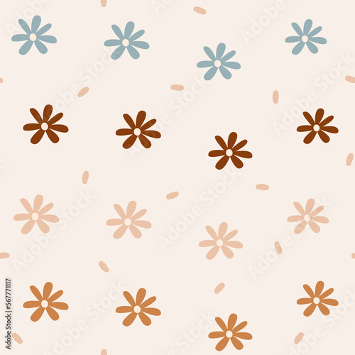 cute pastel colored seamless vector pattern background illustration with daisy flowers