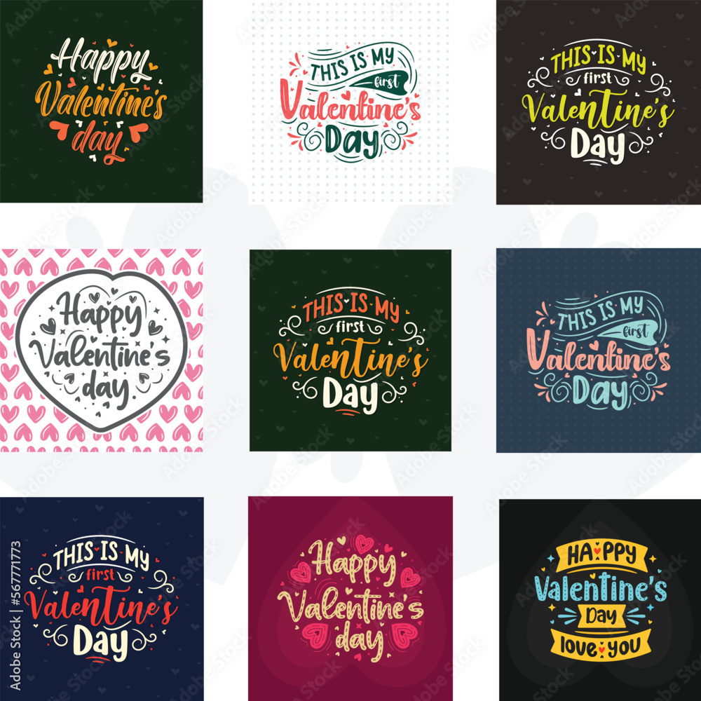Happy valentines set lettering colorful design.