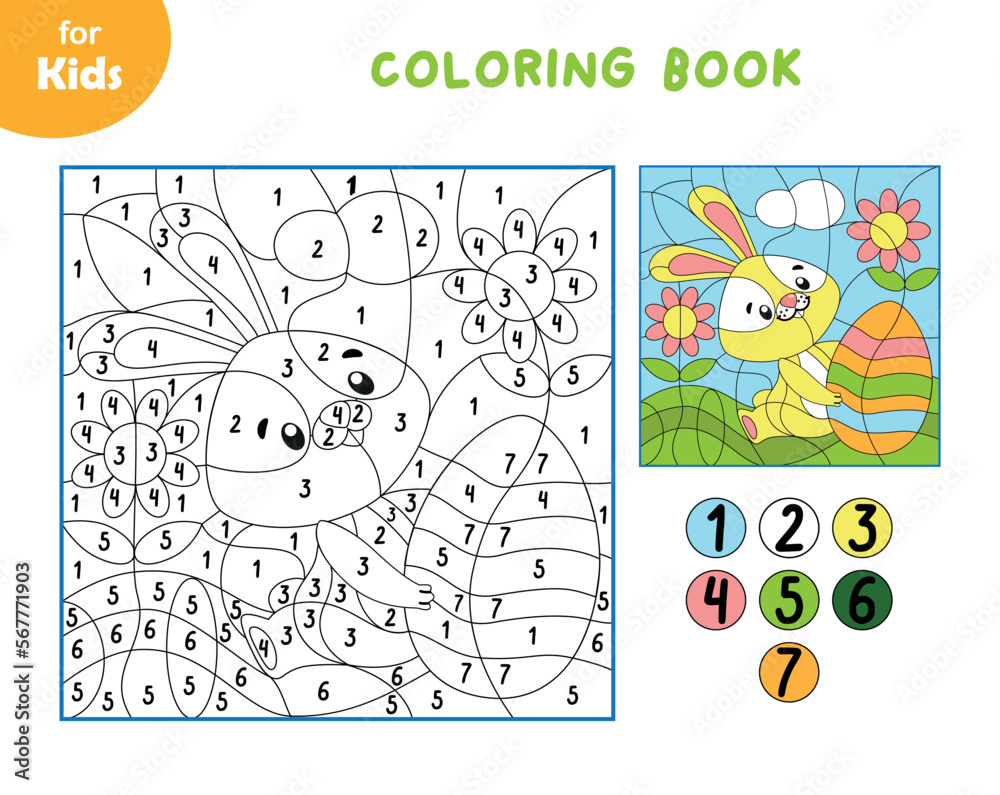 Mini-game for children on the theme of Easter Color the bunny picture by numbers