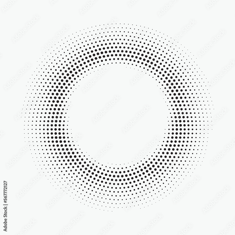 Dotted circular logo. circular concentric dots isolated on the white background. Halftone fabric design. Halftone circle dots texture. Vector design element for various purposes.