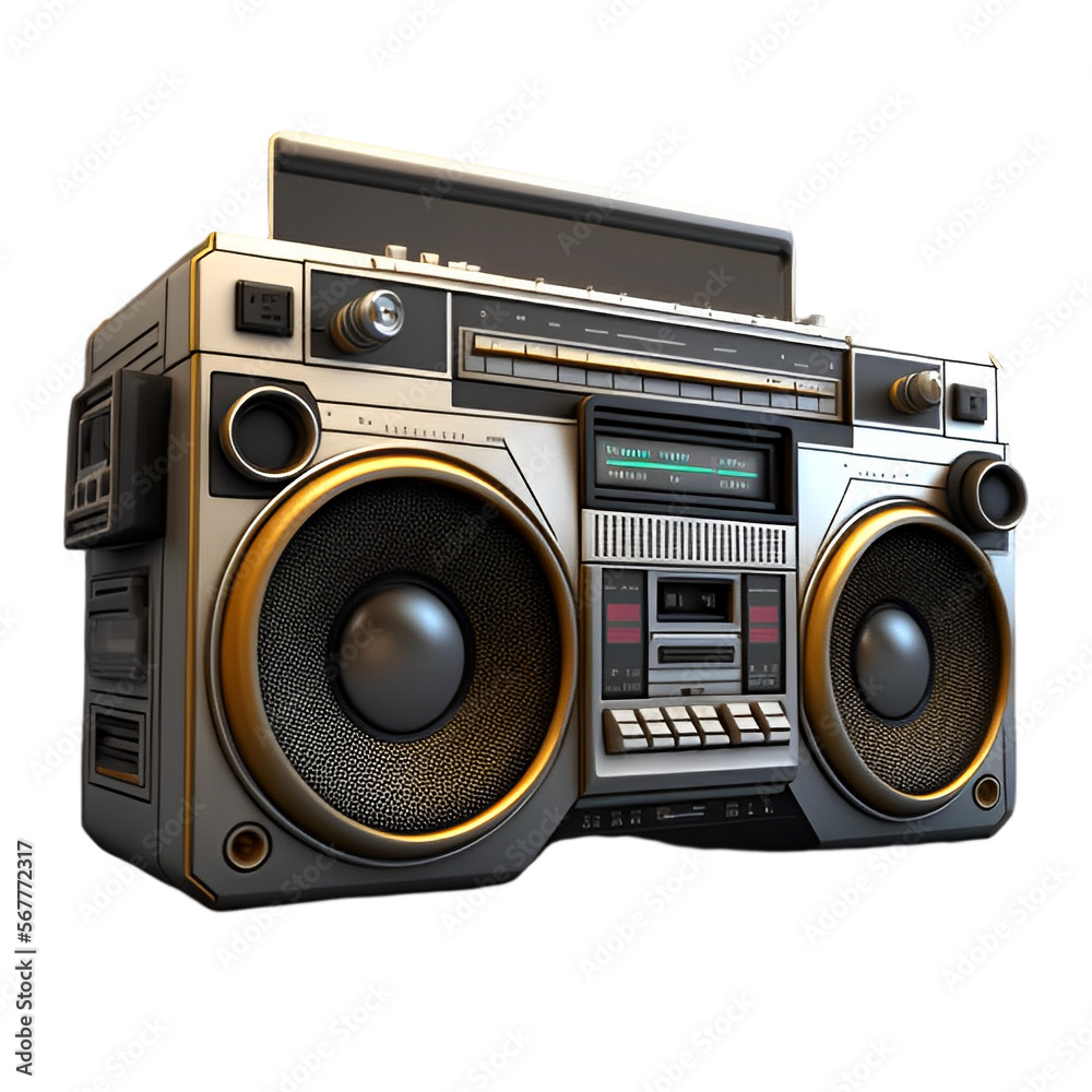 Vintage boombox sound system. 1980s Boom Box Cassette Tape Player. Old