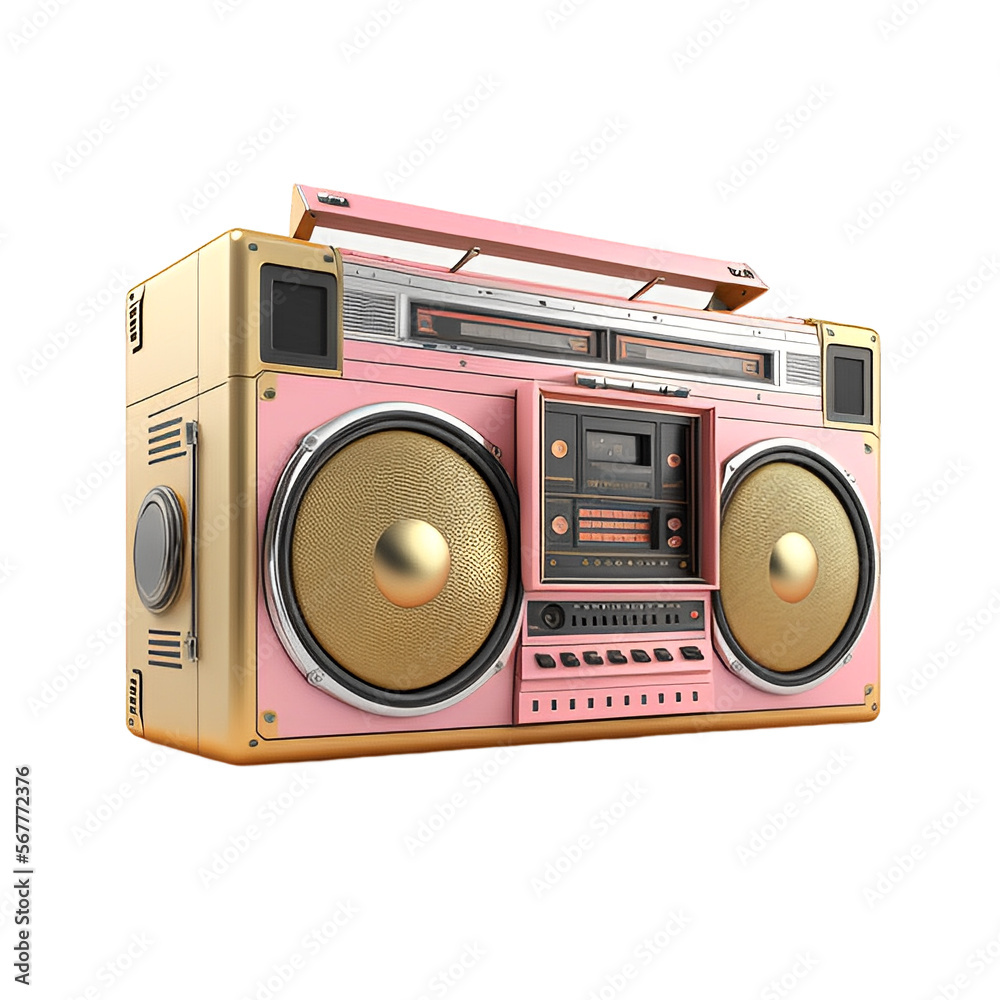 Vintage boombox sound system. 1980s Boom Box Cassette Tape Player. Old