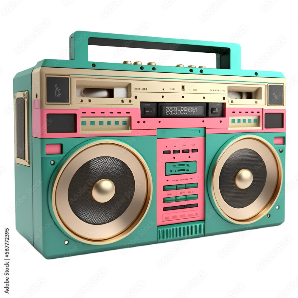 Vintage boombox sound system. 1980s Boom Box Cassette Tape Player. Old