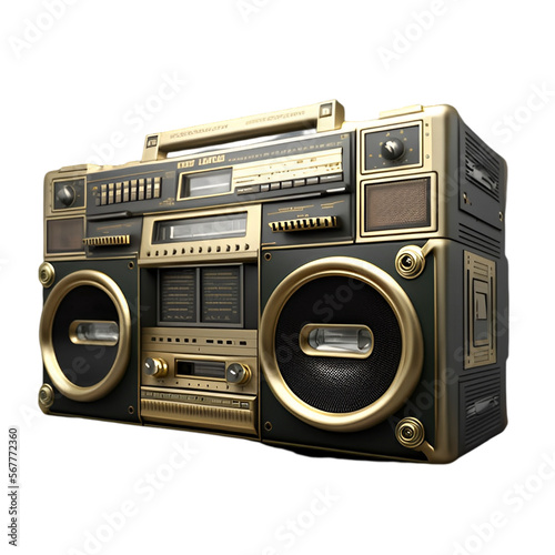 Vintage boombox sound system. 1980s Boom Box Cassette Tape Player. Old school vintage radio tape recorder doodle double cassette speaker. Retro technology. AI-generated Content