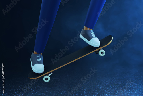 Young skateboarder jumping 3d illustration