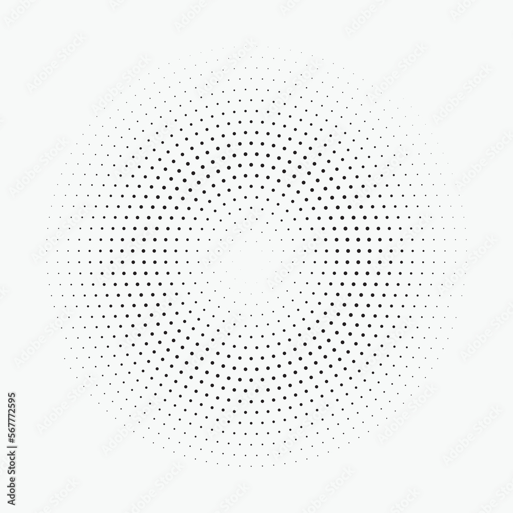 Dotted circular logo. circular concentric dots isolated on the white background. Halftone fabric design. Halftone circle dots texture. Vector design element for various purposes.
