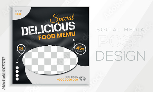 Special and yummy food social media banner post design template for Restaurants in square size.Pizza collection card template.