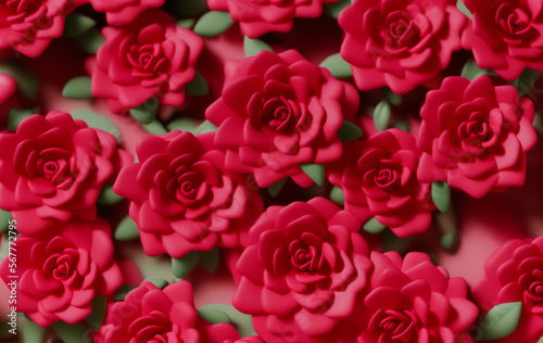 Red flowers Background  cute 3d render  pastel color palette  4k