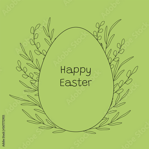 Happy easter greeting card line art on green background