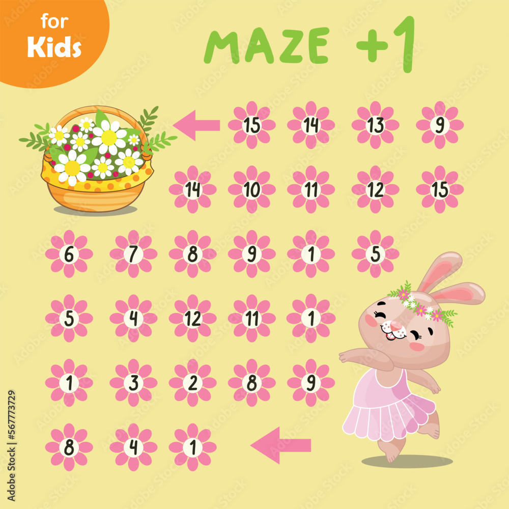 Mini game for children. Help rabbit go through the labyrinth of numbers. Easter Mini game for children. Help rabbit go through the labyrinth of numbers. Easter