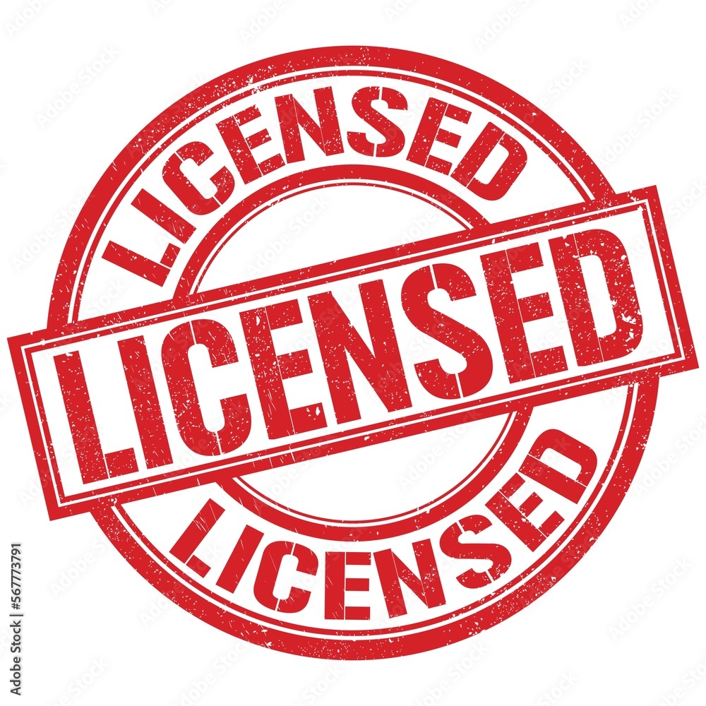 LICENSED written word on red stamp sign LICENSED written word on red stamp sign