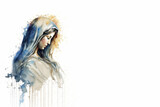 Virgin mary watercolor banner art, Religious design art, Mary, holy Mary, Mother of jesus, Religion, Christianity, Generative Ai