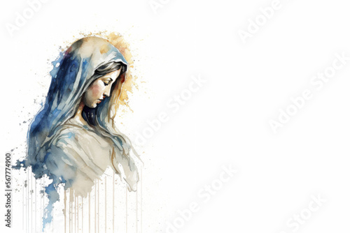 Virgin mary watercolor banner art, Religious design art, Mary, holy Mary, Mother of jesus, Religion, Christianity, Generative Ai photo