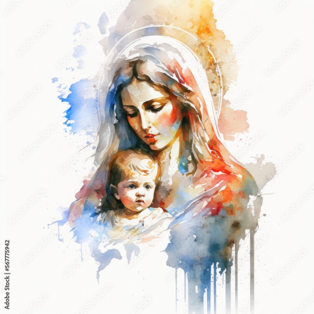 Fototapeta premium Holy Virgin Mary and Baby Jesus Christ, Generative Ai