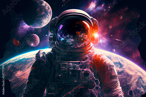 Astronaut In Space With Planets In Background