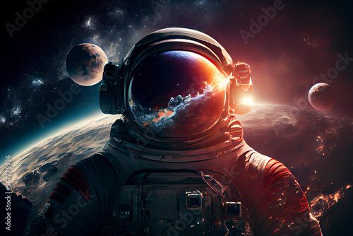 Astronaut In Space With Planets In Background