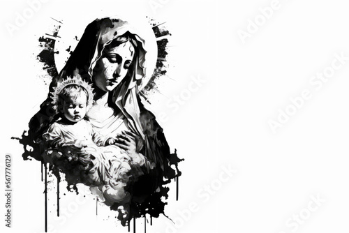 Art of Mary and Jesus, religious banner, Generative Ai photo