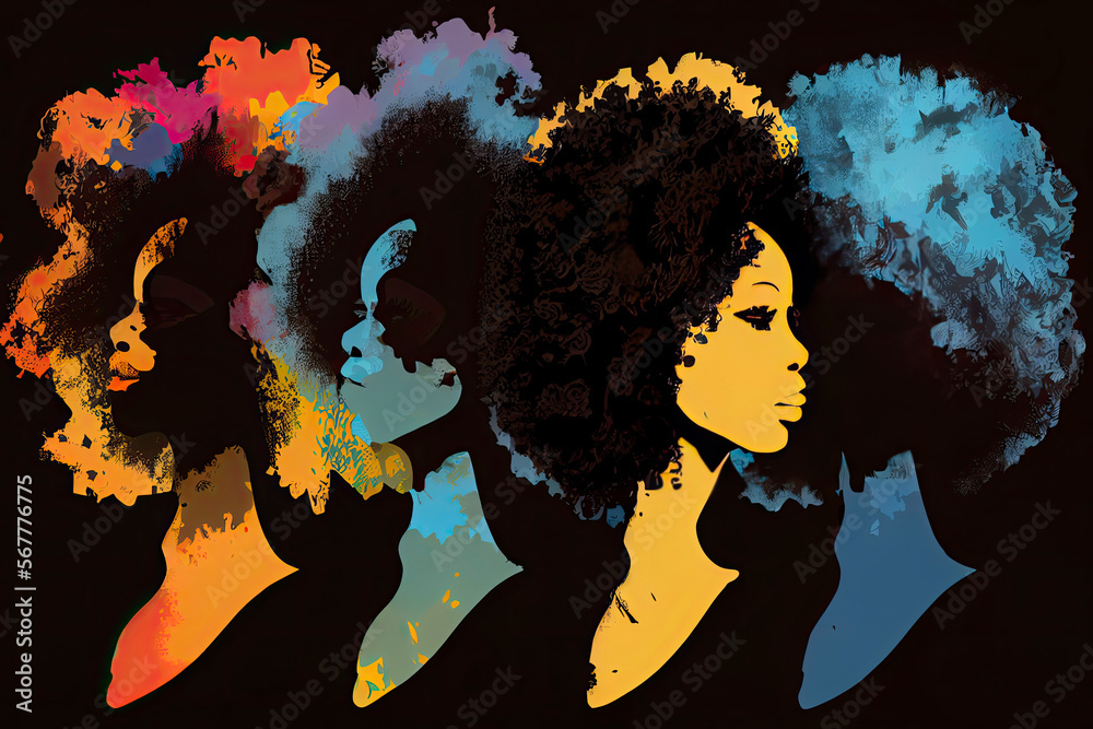 Black History Month for modern times illustration with paint color black women with afro hair silhouette Black History Month for modern times illustration with paint color black women with afro hair silhouette