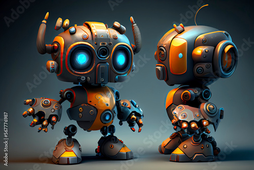 Character design of little robot on isolated background