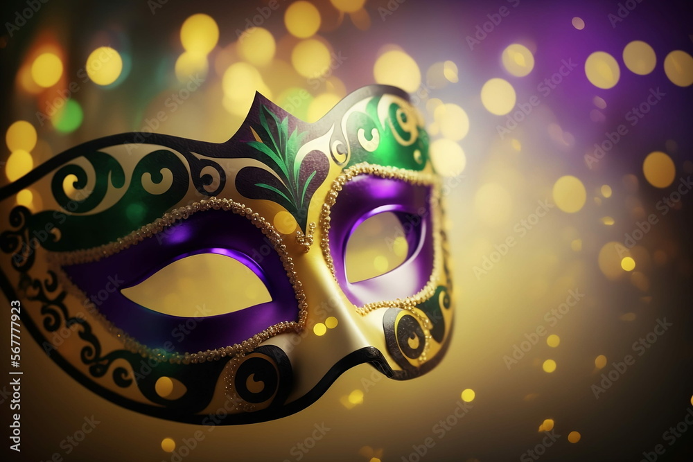 Mask, Mardi Gras Masquerade Mask, Purple, Yellow Green