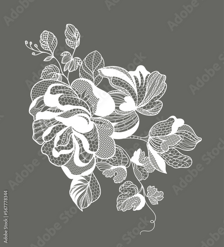 Lace flowers and foliage. Vector illustration, bouquet.