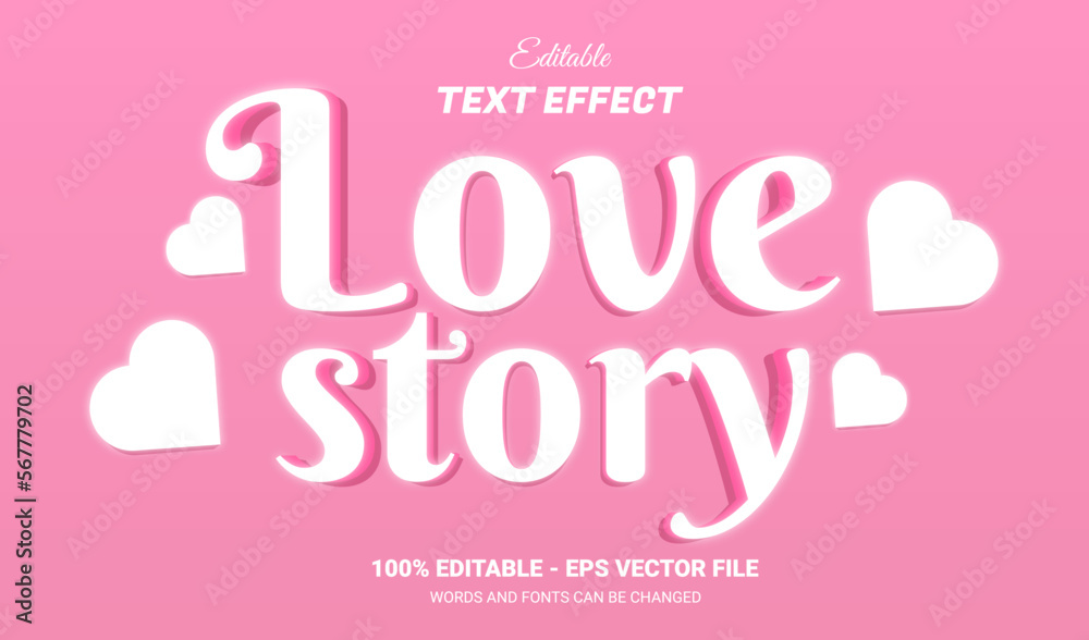 Editable text effect - Love Story 3d template style premium vector