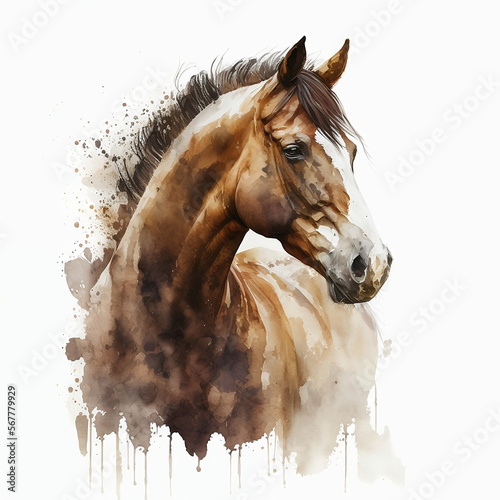 Un cavallo tranquillo, marrone dipinto con schizzi photo