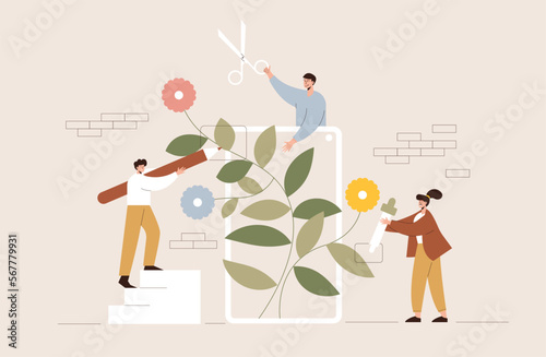 Cutting tree web template, cartoon style Screen web template for mobile phone, landing page, template, UI, web, mobile app, poster, banner, flat Vector illustration