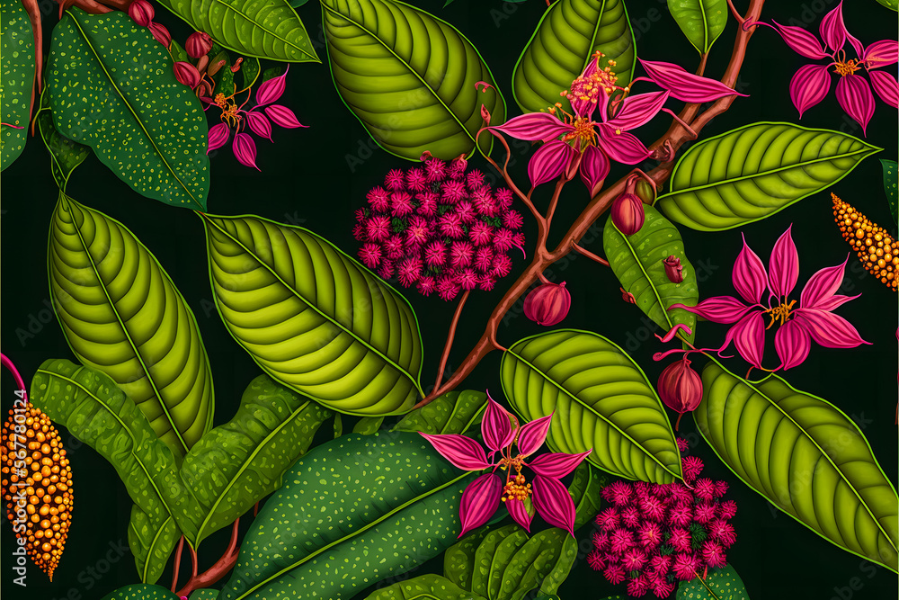 Obraz premium pattern with red and green leaves