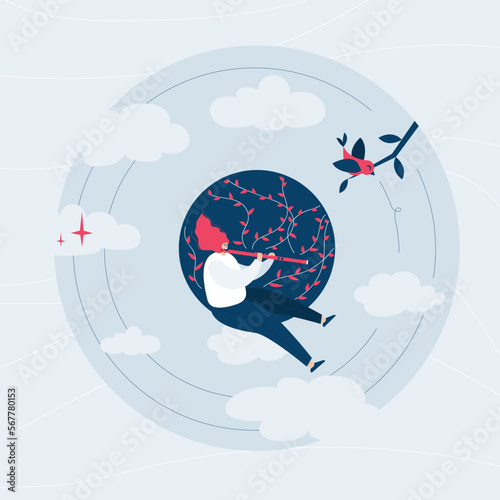 Musician doing music web template, cartoon style Screen web template for mobile phone, landing page, template, UI, web, mobile app, poster, banner, flat Vector illustration