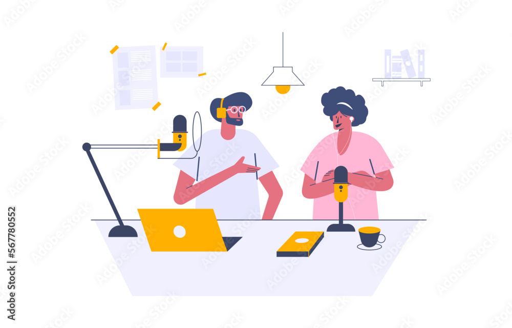 Working as radio jockey web template, cartoon style Screen web template for mobile phone, landing page, template, UI, web, mobile app, poster, banner, flat Vector illustration Working as radio jockey web template, cartoon style Screen web template for mobile phone, landing page, template, UI, web, mobile app, poster, banner, flat Vector illustration