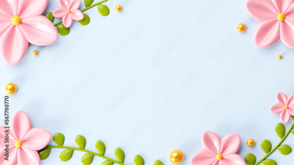 Pastel easter background with delicate flowers and leaves. 3D render Pastel easter background with delicate flowers and leaves. 3D render
