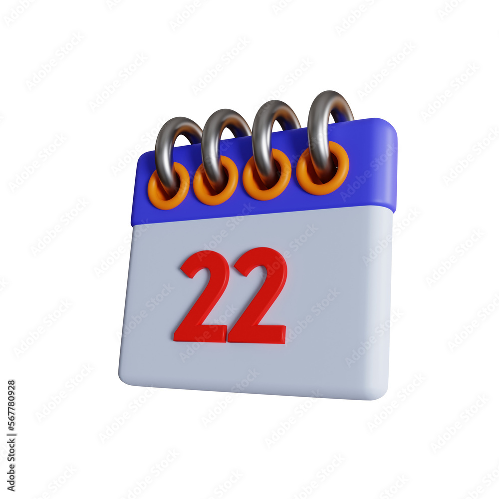 red date 22 isometric calendar 3d illustration red date 22 isometric calendar 3d illustration