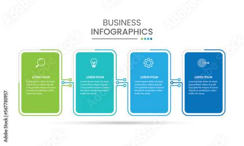 Business infographic. Timeline elements with paper and 4 options or steps. Vector illustration.