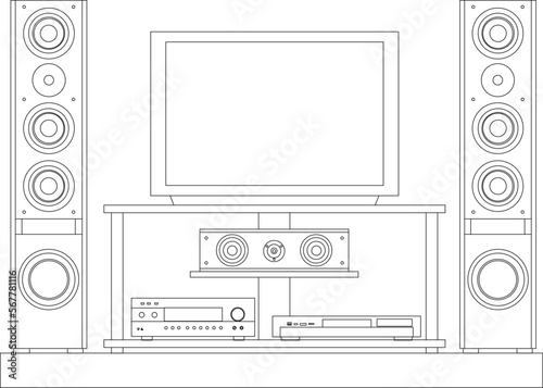Vector illustration sketch of television cabinet with sound system
