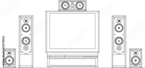 Vector illustration sketch of television cabinet with sound system