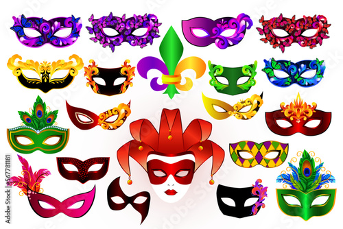 Mardi gras masks. Party carnival decoration celebration and festival theme. Vector illustration