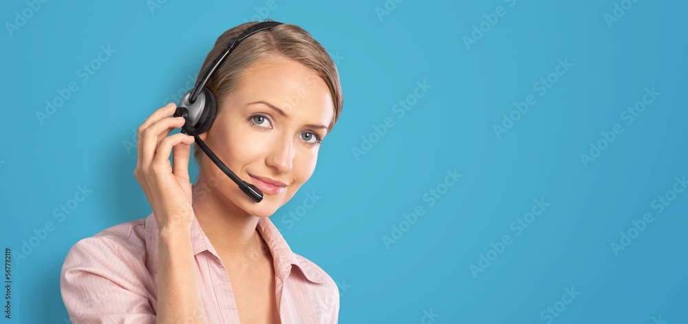 Portrait of attractive young business woman with headset Portrait of attractive young business woman with headset