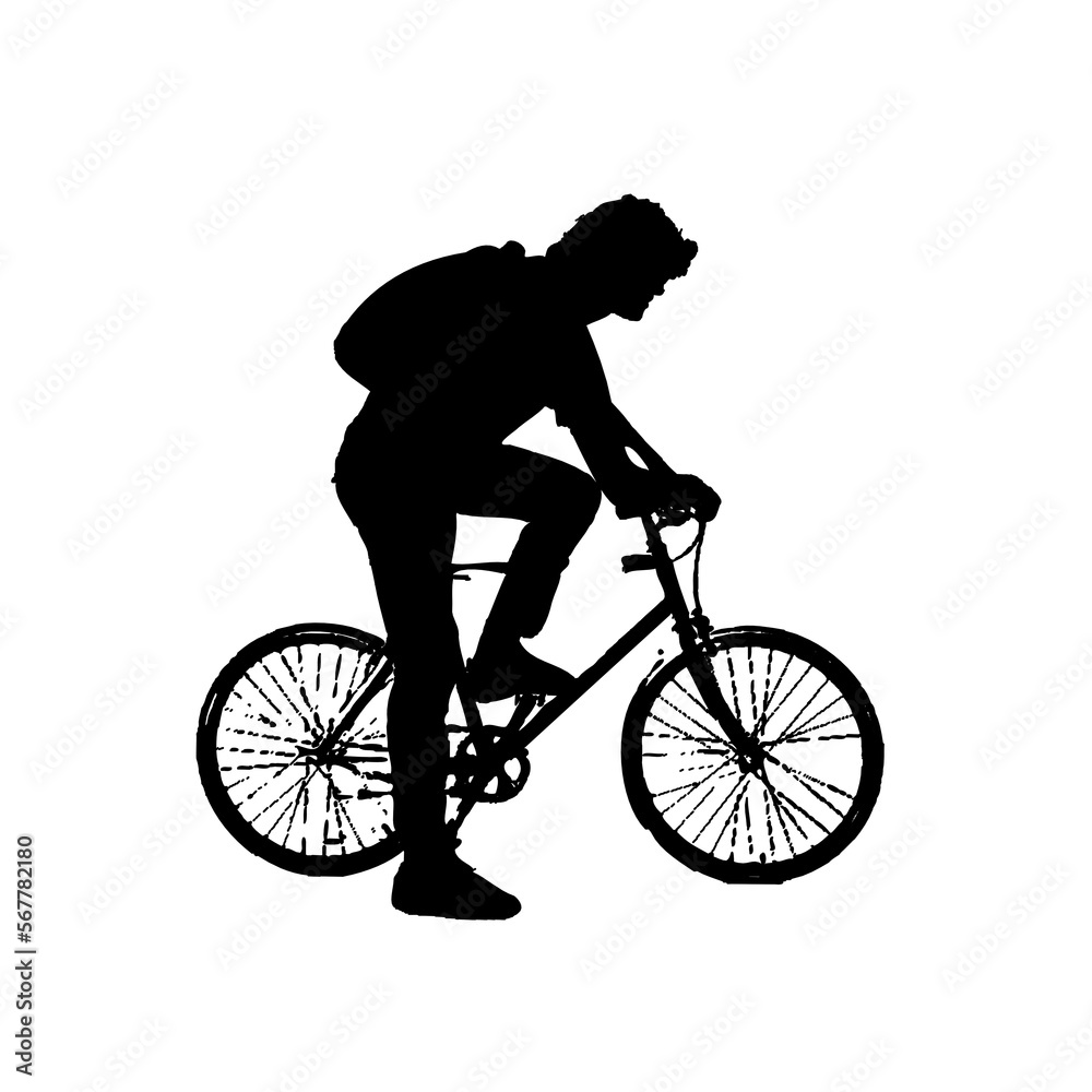 Fototapeta premium silhouette of person riding bicycle with transparent background