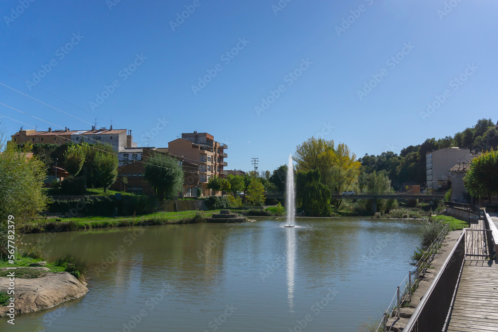 Fountain in the Llobregat river as it passes through the town of Gironella
