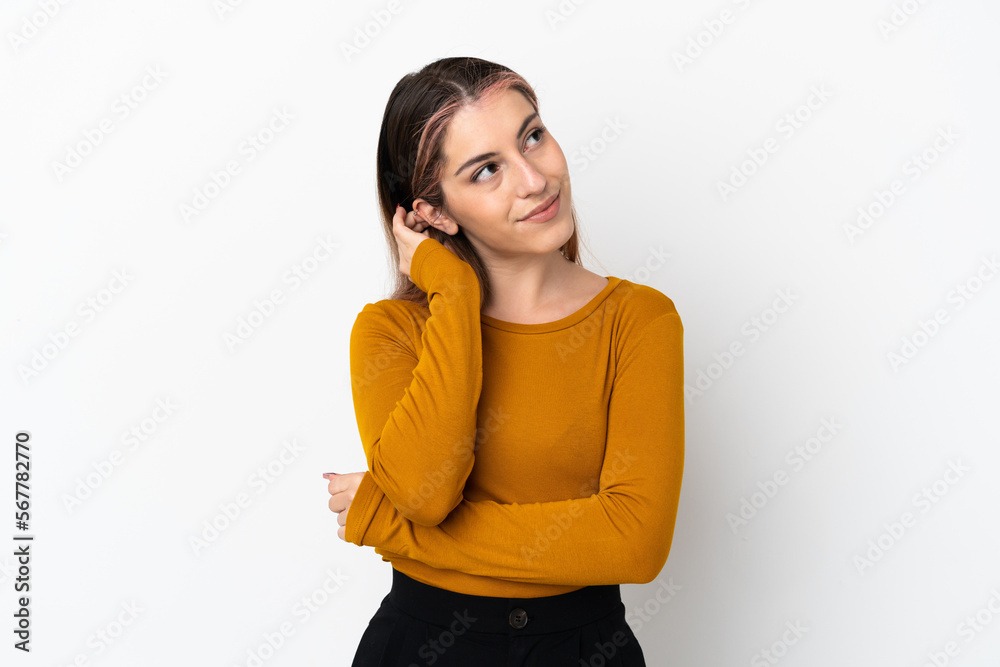Young caucasian woman isolated on white background thinking an idea Young caucasian woman isolated on white background thinking an idea