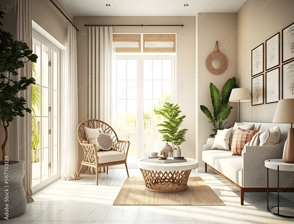 A modern house, Interior Design, View of Whole Room in a natural ...